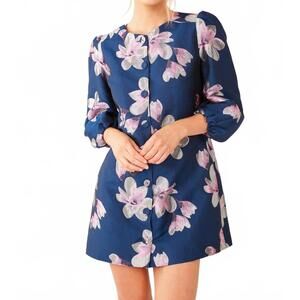 NEW ABBEY GLASS ellen dress in blue plumeria jacquard